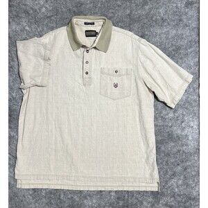 VINTAGE Panhandle Slim Polo Shirt Men's XL Beige Linen Blend Breathable Pullover